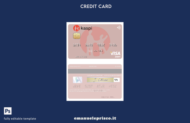 modello di carta di debito visto Kaspi Bank stile verificato del Kazakistan
